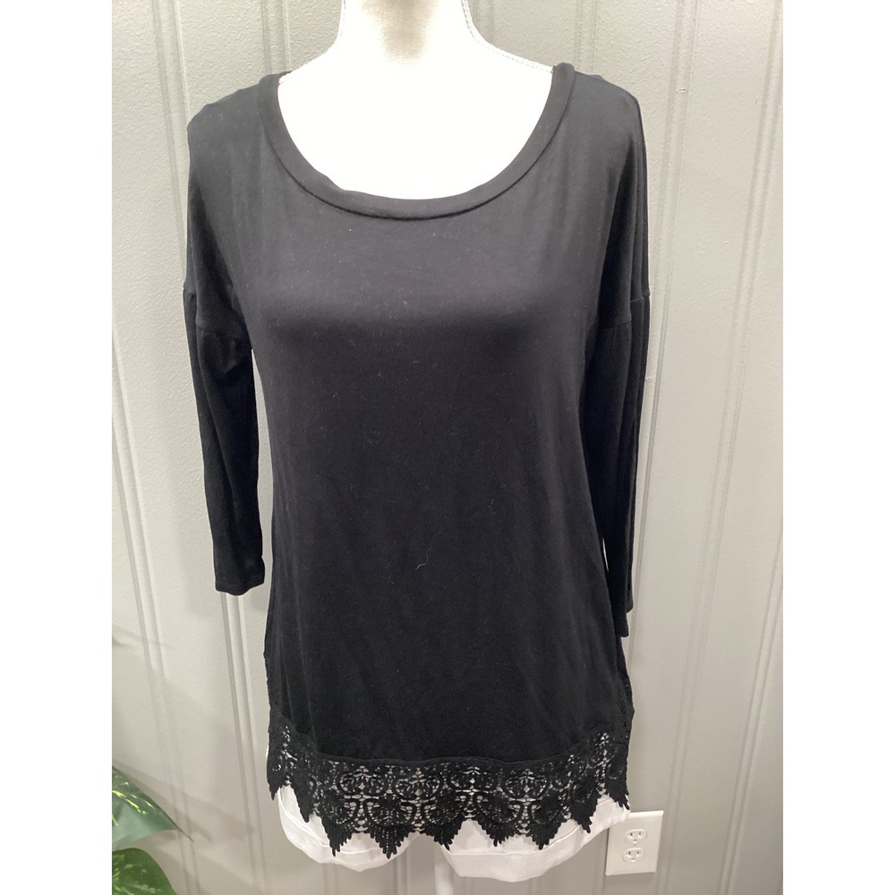 Emerald USA Black Lace Trim Tunic Top Women's Size 1